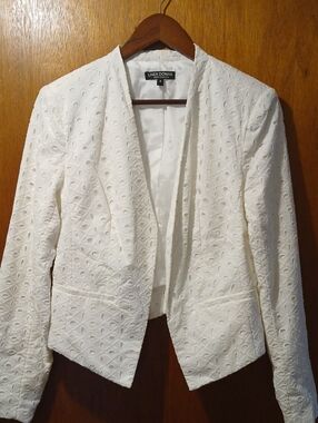 Vintage White Linea Domani Ltd. Collection Eyelet Open-Front Blazer Size 8